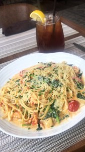 Lobster Pasta with Peach Iced Tea